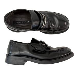 Skechers Slip On Loafer Size 13 Black Leather Silver Metal Rubber Sole